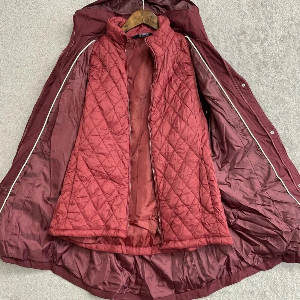 NWOT Lands' End 2 in 1 Jacket Women's S Burgundy Quilted Hooded Parka Coat